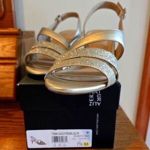 Tami, gold pearl glitter heels